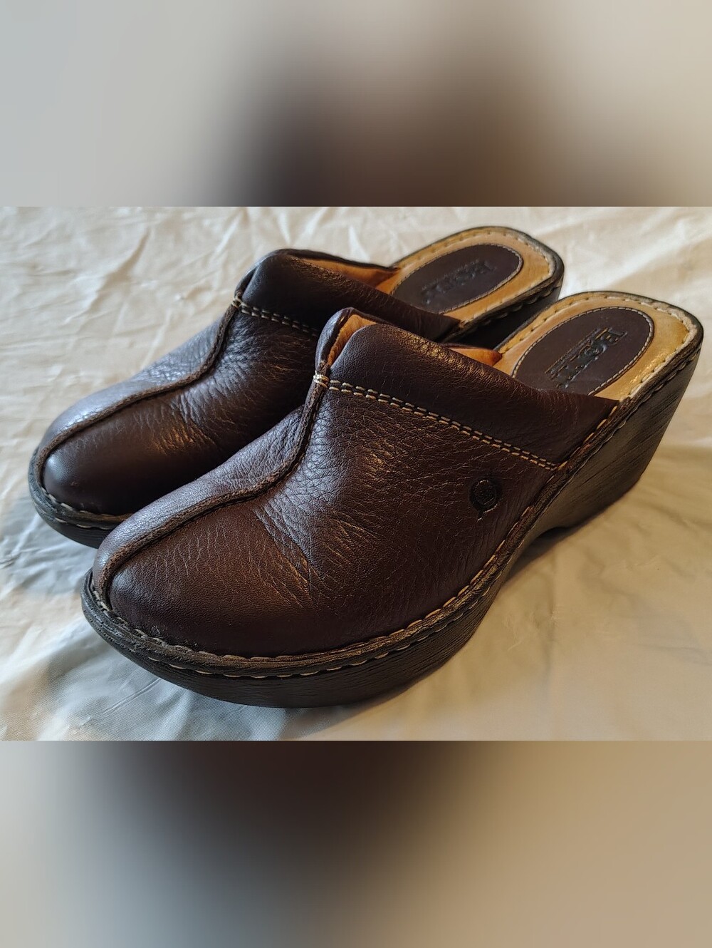 Born Dark Brown Leather Slip-On Clogs Size 8